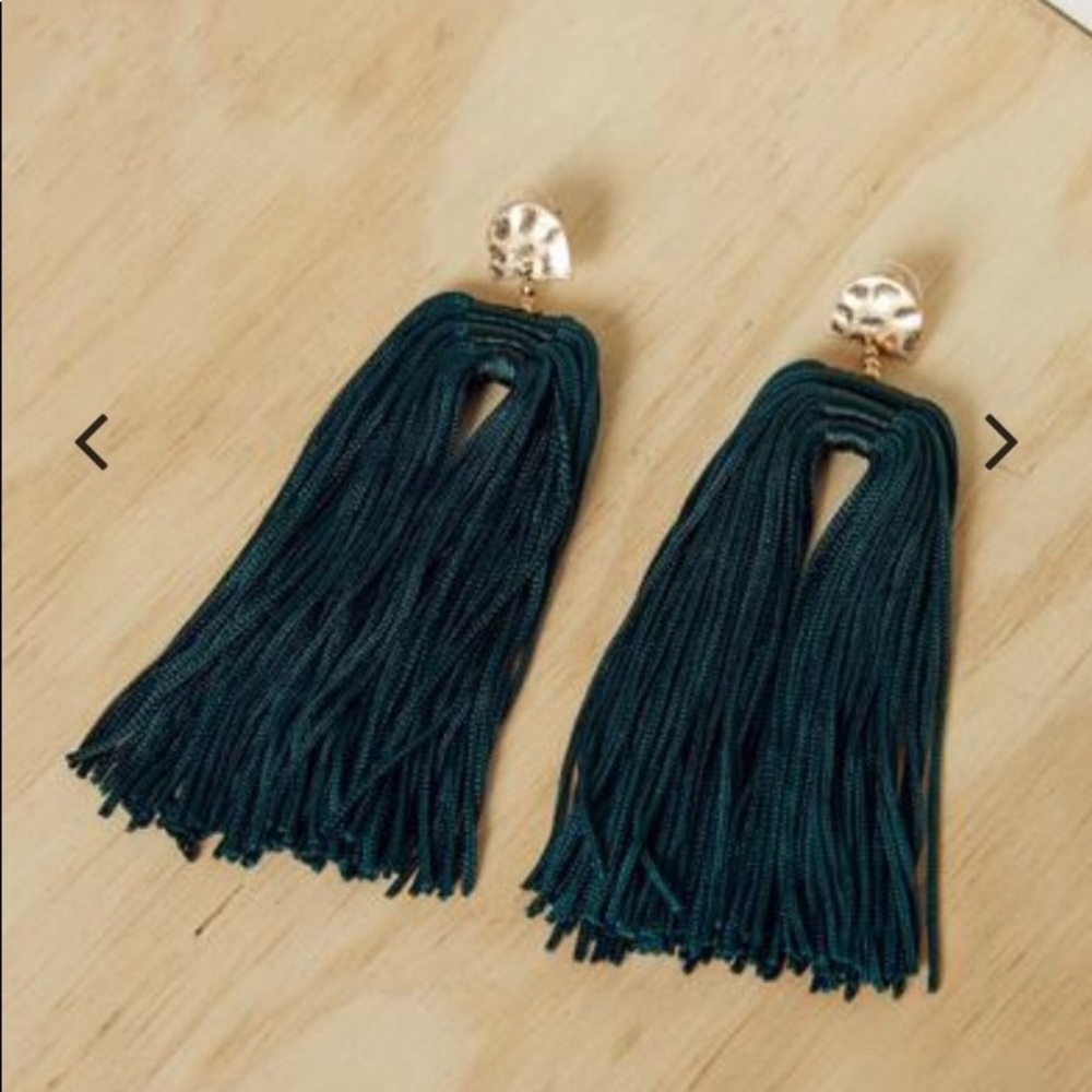 Emerald green fringe earrings